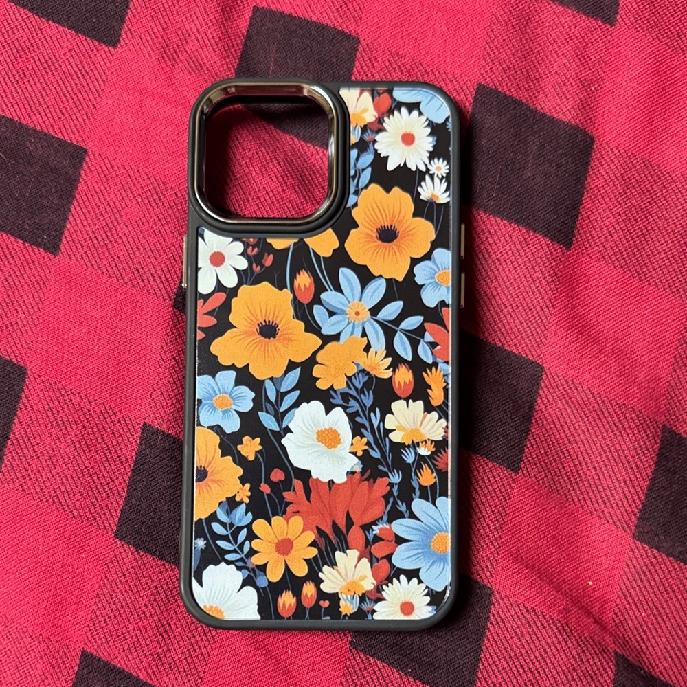SHEIN Vibrant Floral Phone Case - Black and Multicolor